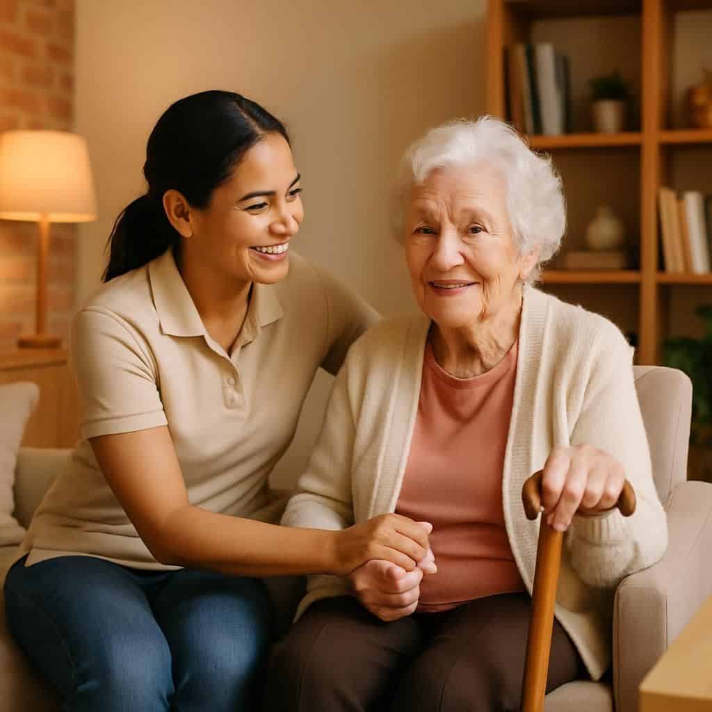 Soins à domicile pour personnes âgées, accompagnement et soutien par des professionnels qualifiés.