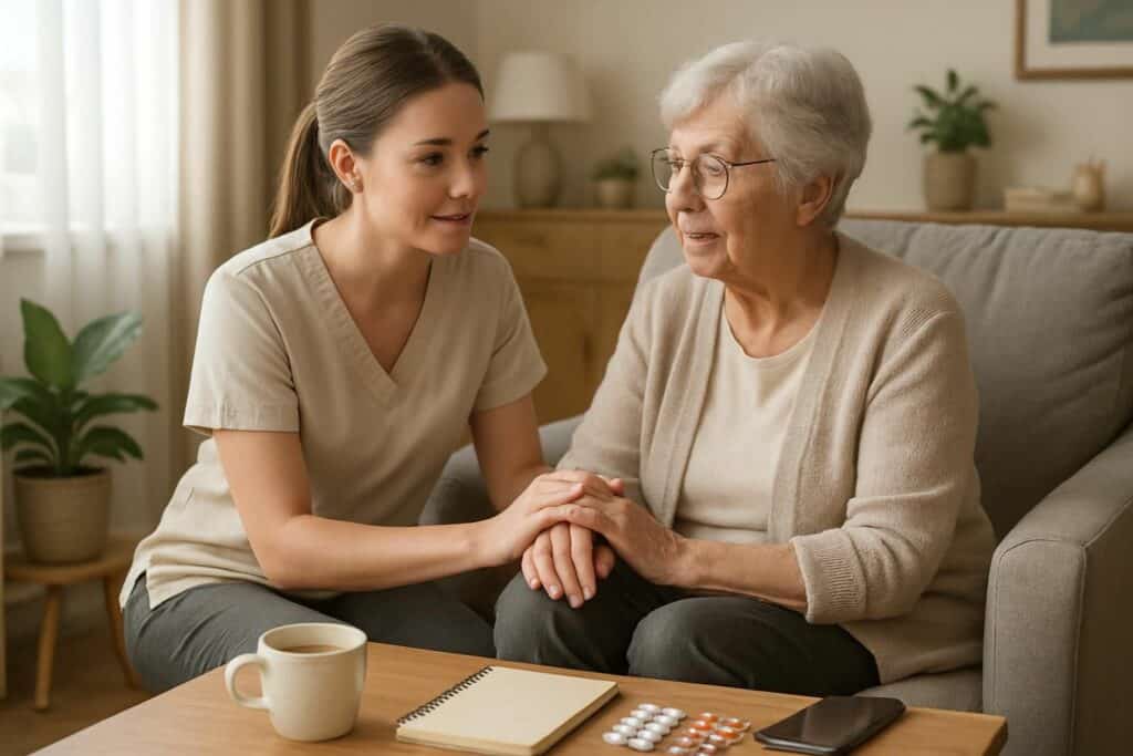 Aide aux seniors avec soins à domicile, soutien et accompagnement personnalisé.